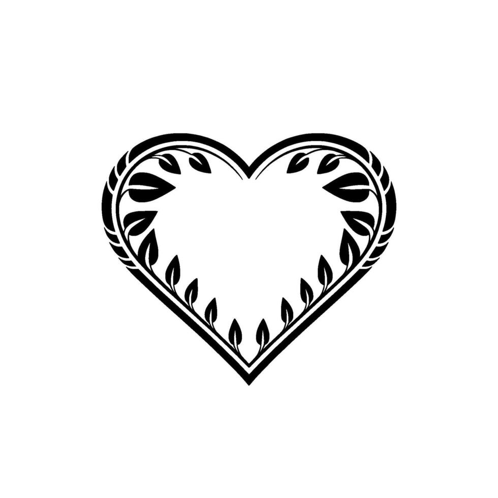 Elegant Heart Ornament, Botanical Outline, Minimalist vector