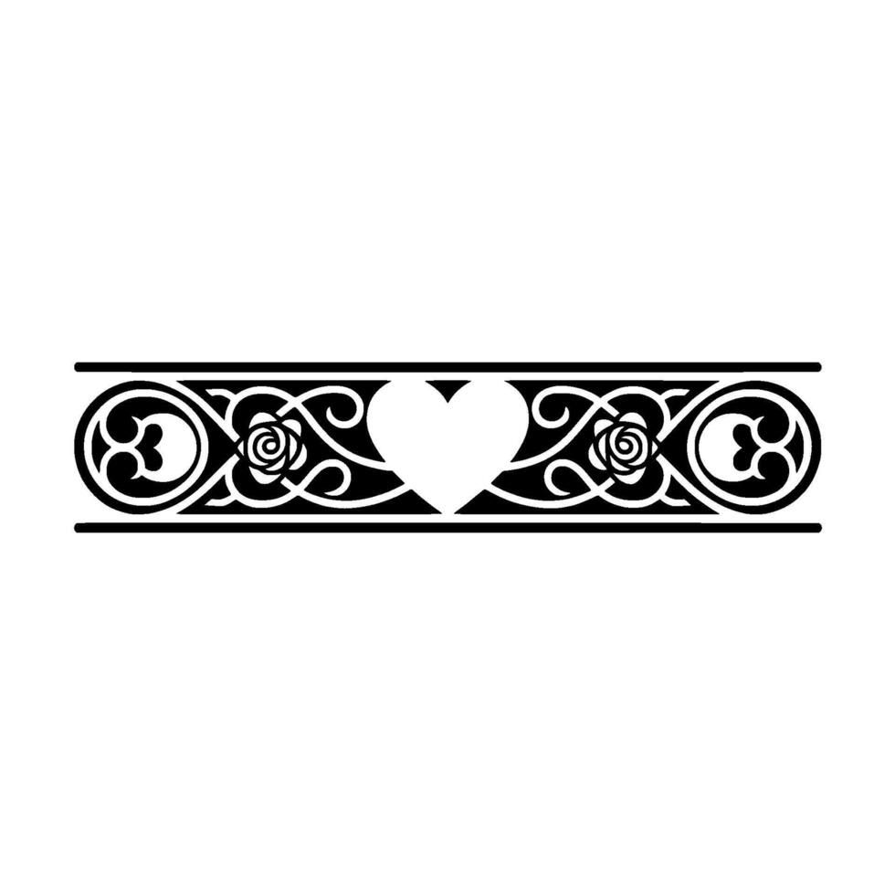 Elegant Floral Border, Romantic Heart Motif, Vintage vector