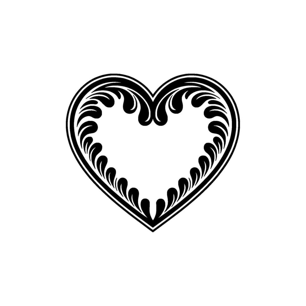 Intricate Heart Ornament, Elegant Black White - Decorative vector