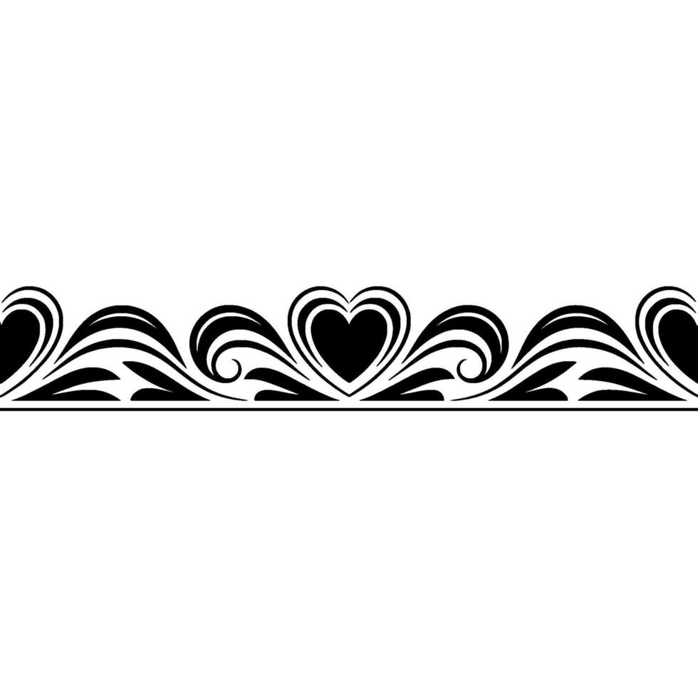 Elegant Black White Heart Border, Vintage - Floral vector