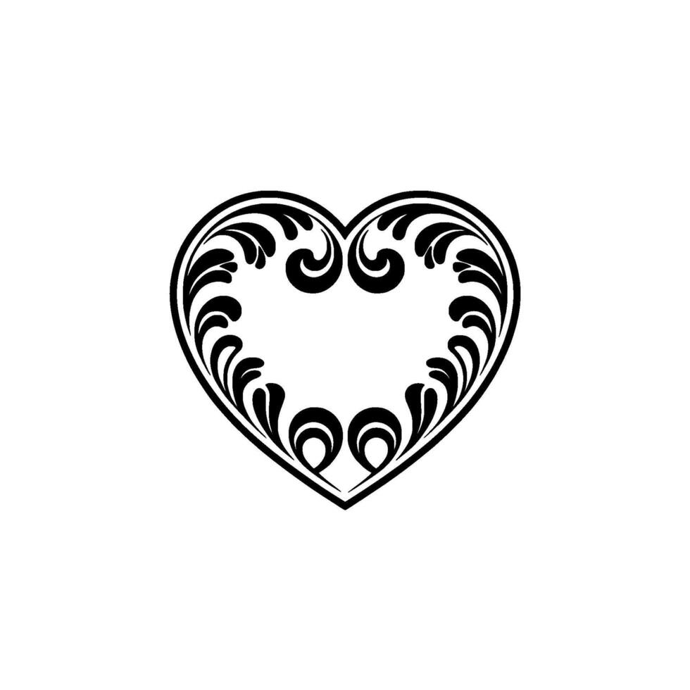 Intricate Black Heart Ornament, Elegant Floral - Romance vector