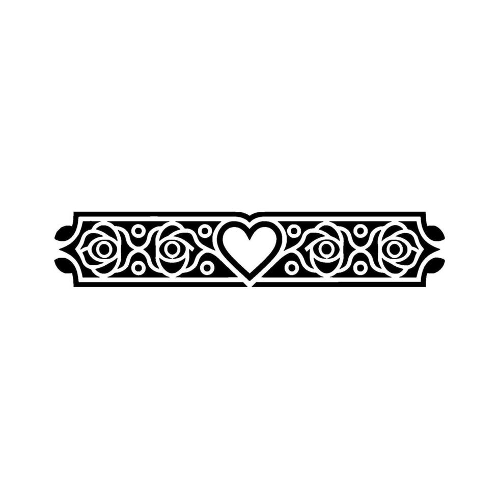 Intricate Floral Border, Romantic Heart Accent, Vintage vector