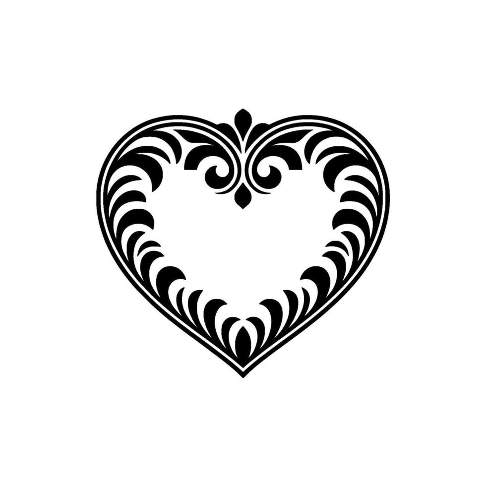 Intricate Black Heart Ornament, Elegant Floral - Border vector