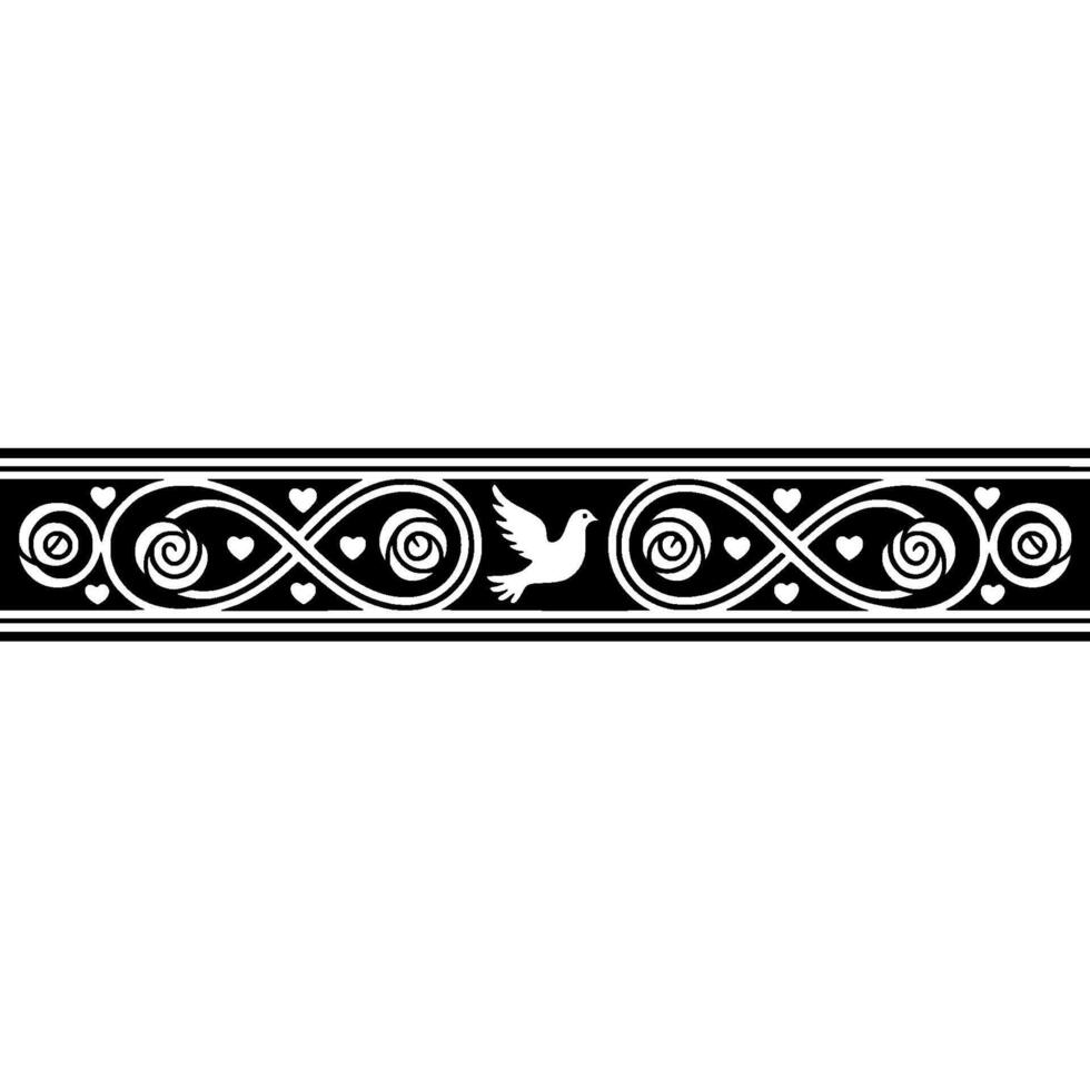 Elegant Black and White Dove Border, Vintage vector
