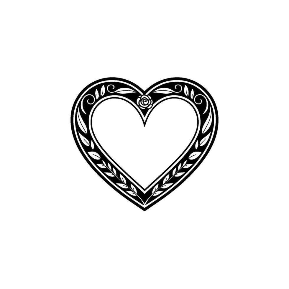 Elegant Heart Ornament, Vintage Floral - Blackandwhite vector