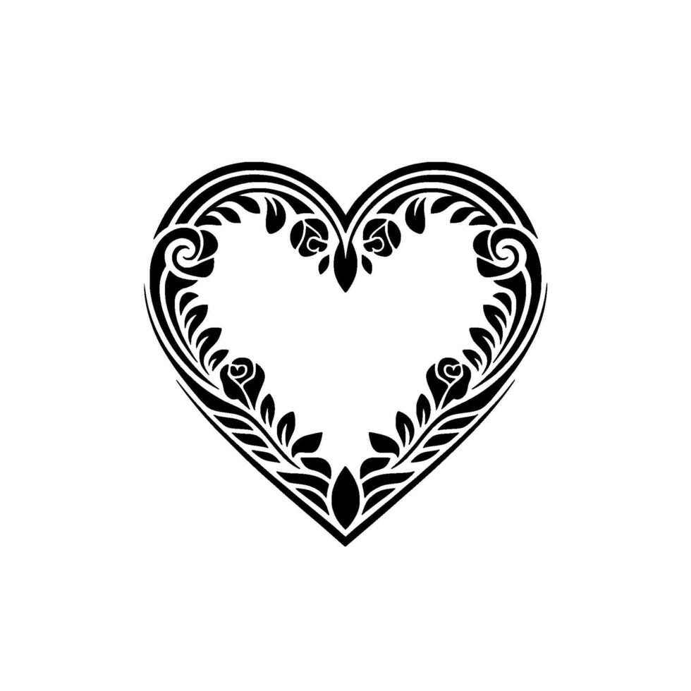 Intricate Black Heart Ornament, Decorative Floral vector