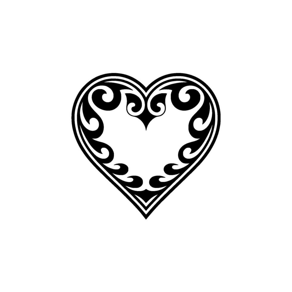 Intricate Black Heart Ornament, Vintage Style - Minimalist vector
