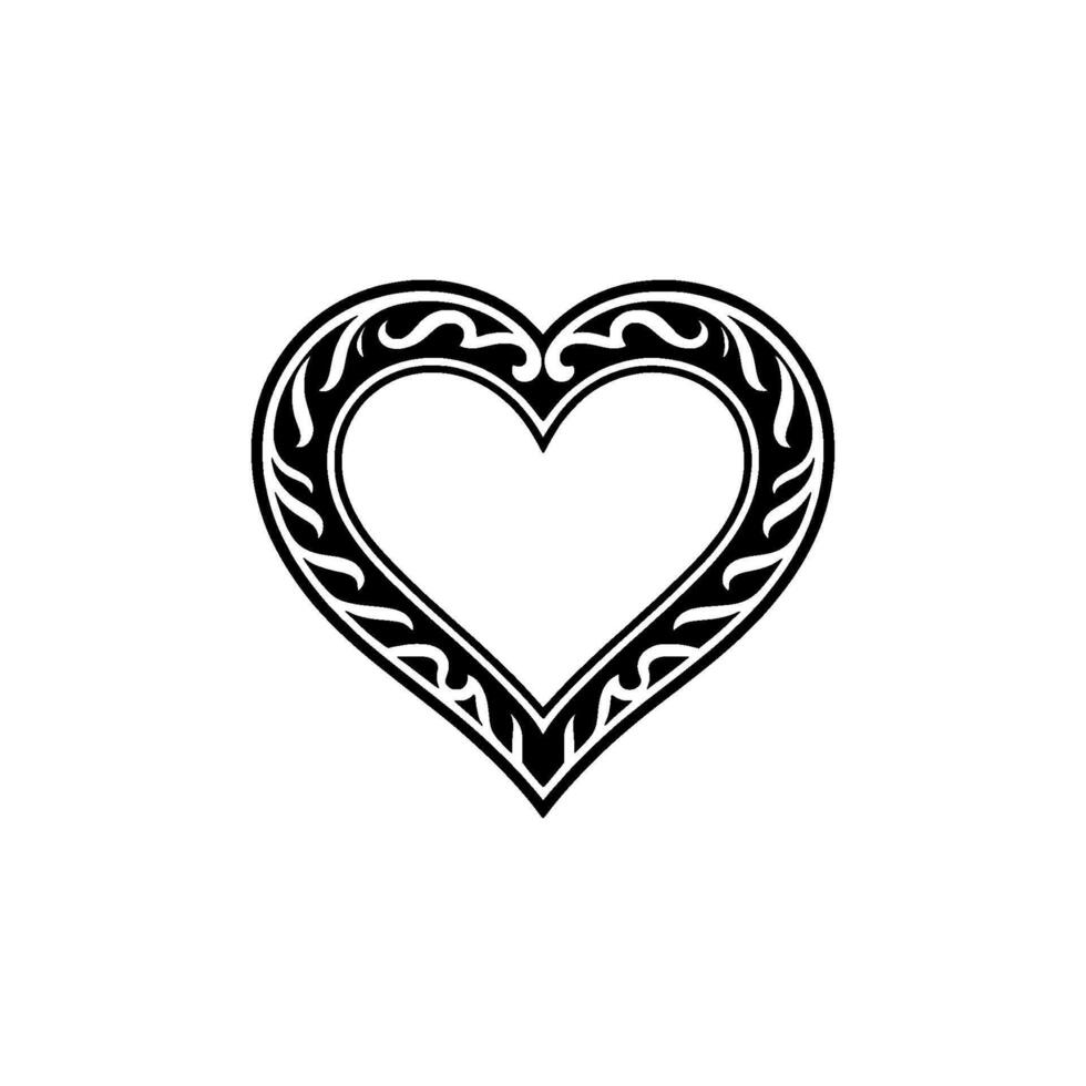 Intricate Tribal Heart Emblem, Elegant Black White - Decorative vector