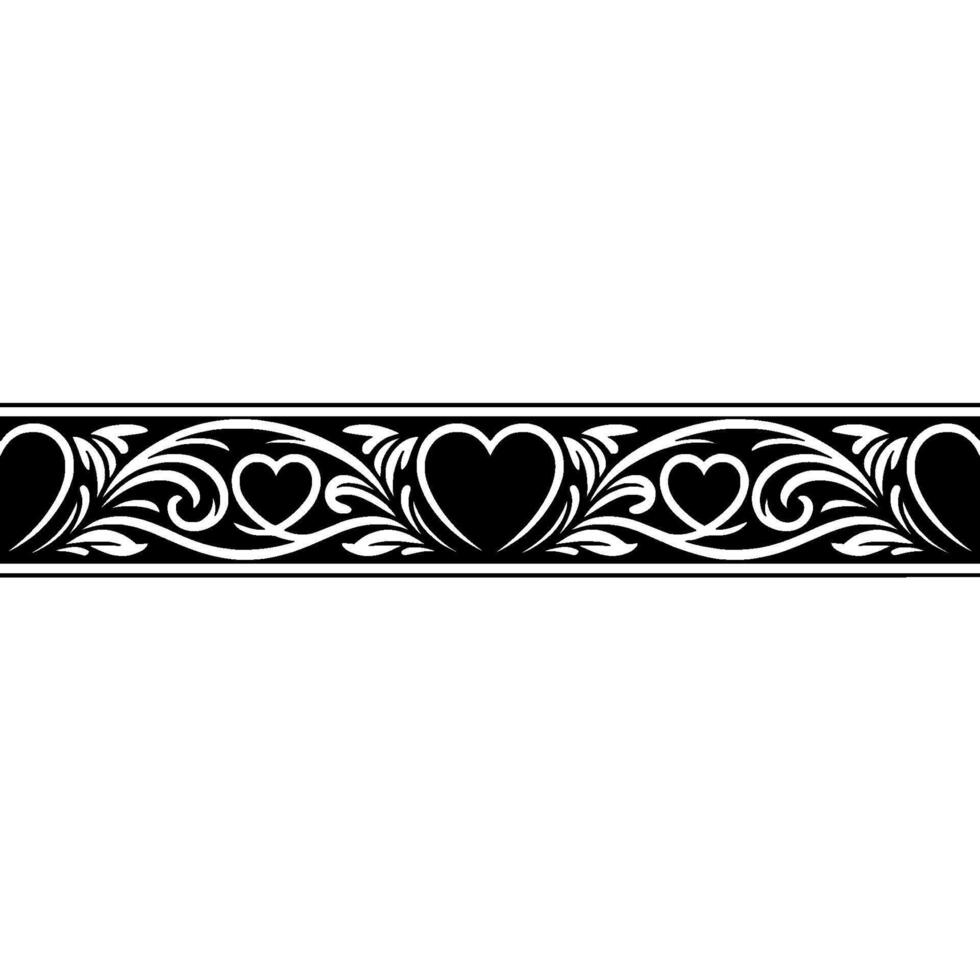 Elegant Black and White Heart Border, Vintage - Ornamental vector