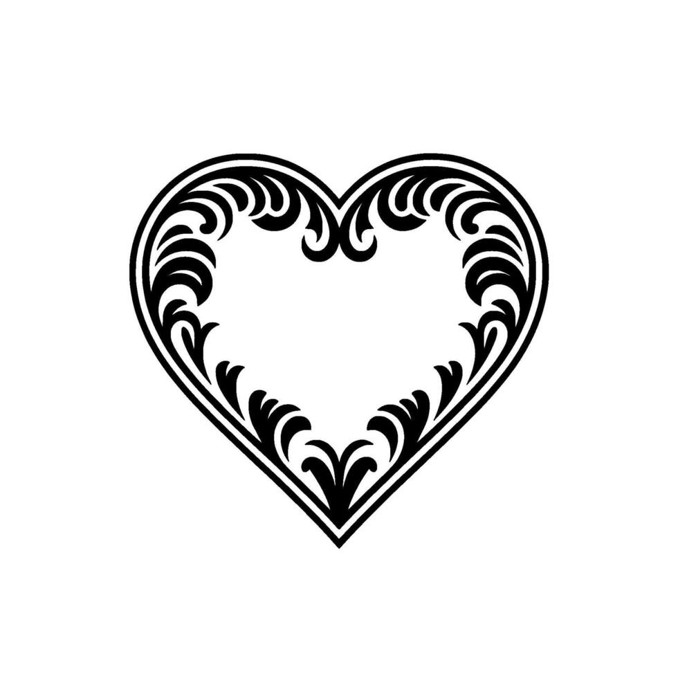 Intricate Black Heart Ornament, Vintage Style - Border vector