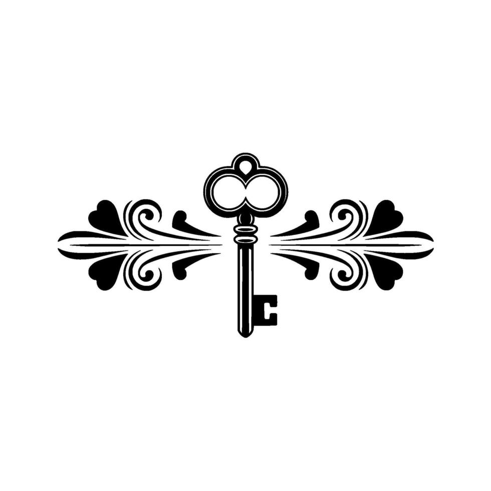 Elegant Key Silhouette, Decorative Border, Vintage vector