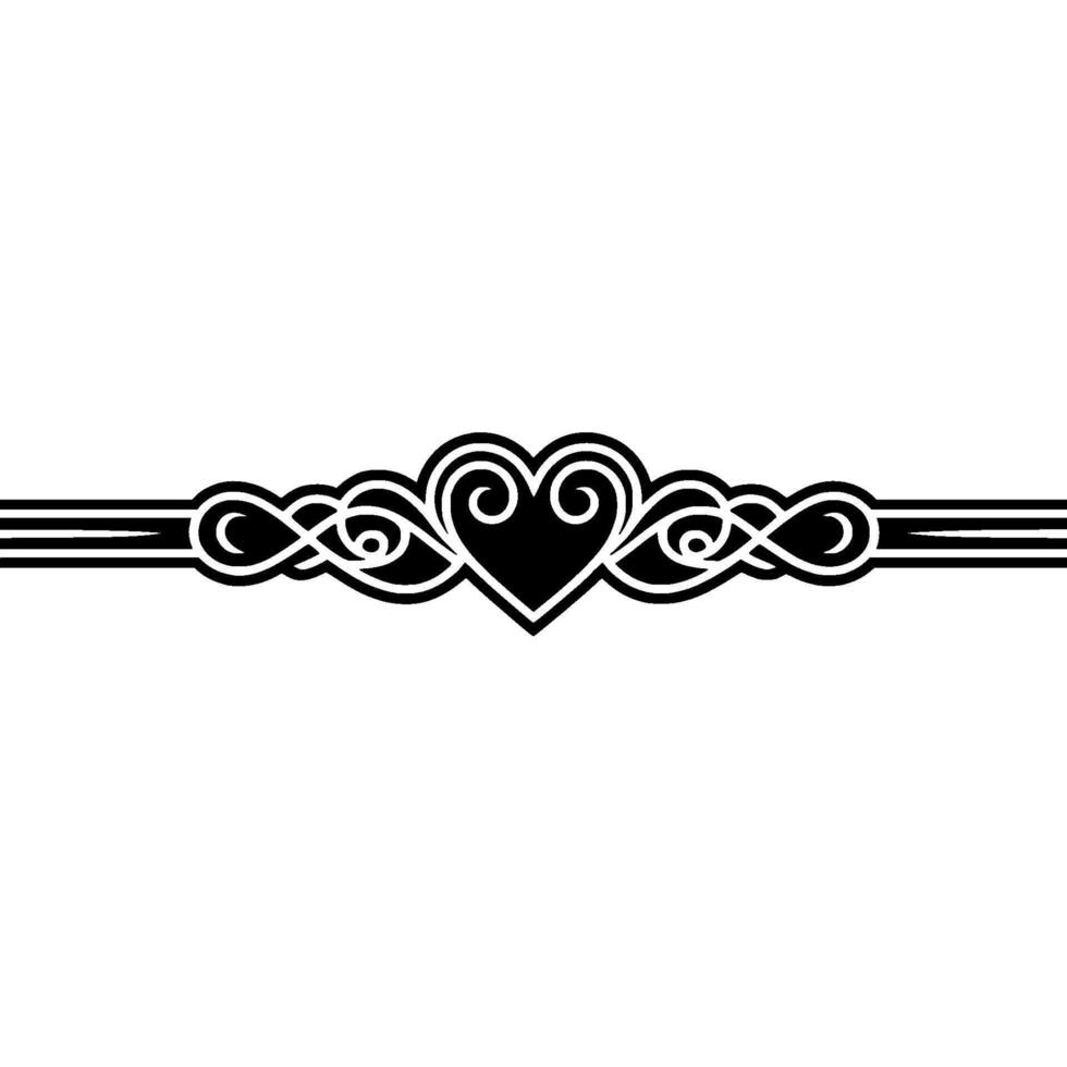 Elegant Black Ornamental Divider with Heart Motif - Ornament vector
