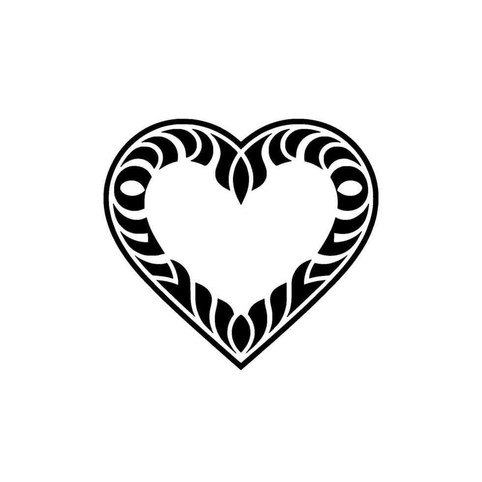 Intricate Heart Ornament, Elegant Black White - Lineart vector