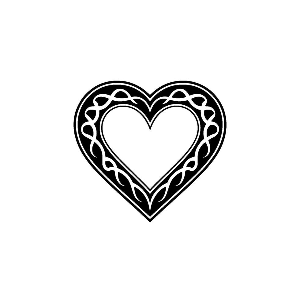 Intricate Celtic Heart Symbol, Elegant Black White vector