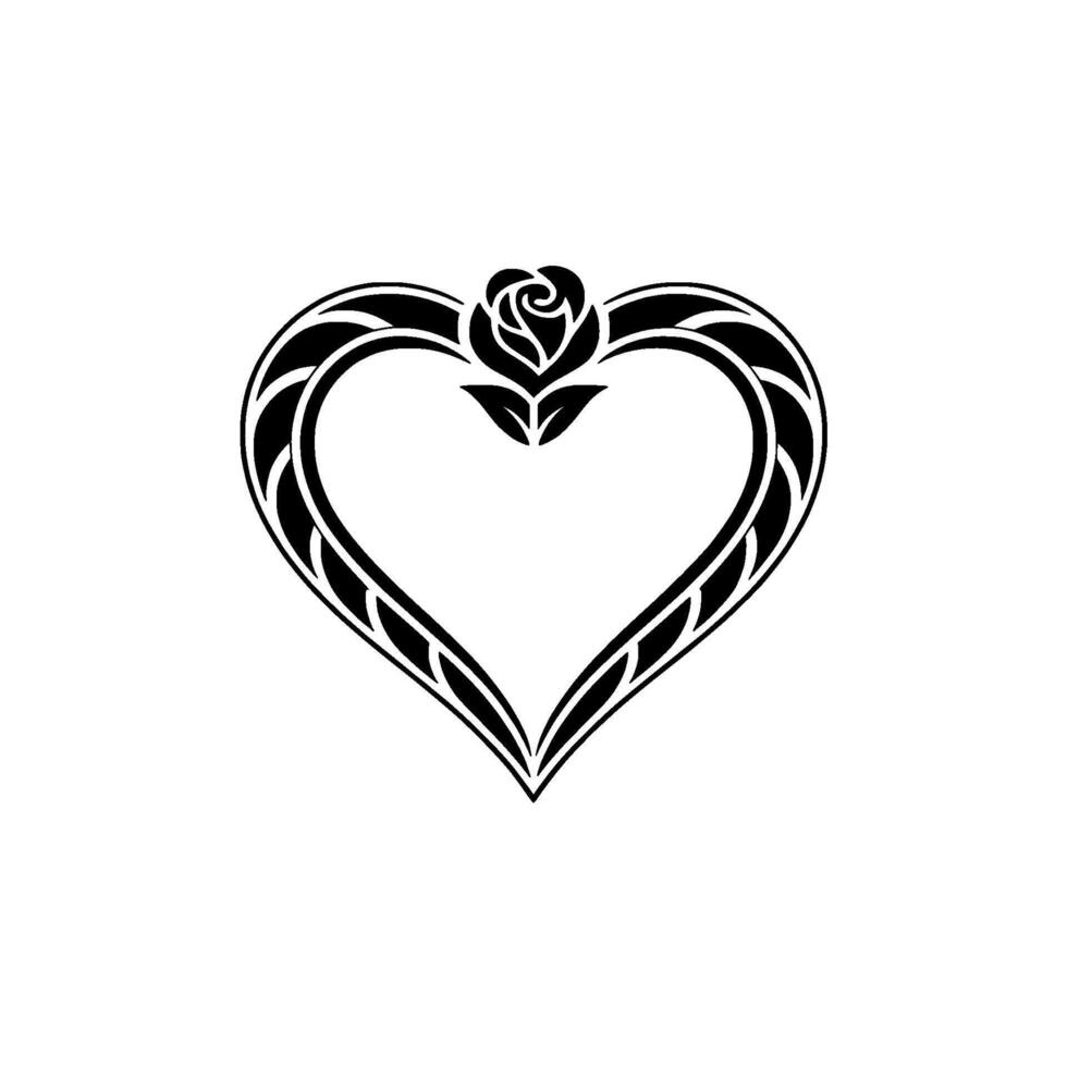 Intricate Heart with Rose Emblem, Elegant vector