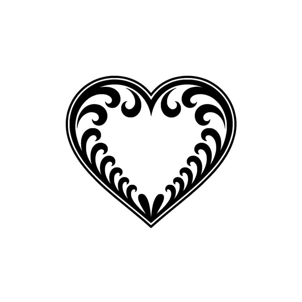 Intricate Black Heart Ornament, Decorative - Minimalist vector