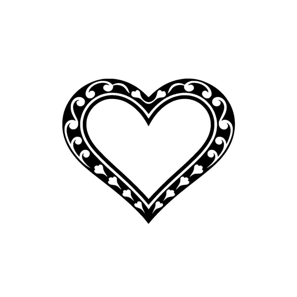 Intricate Heart Ornament, Elegant Black White - Vintage vector