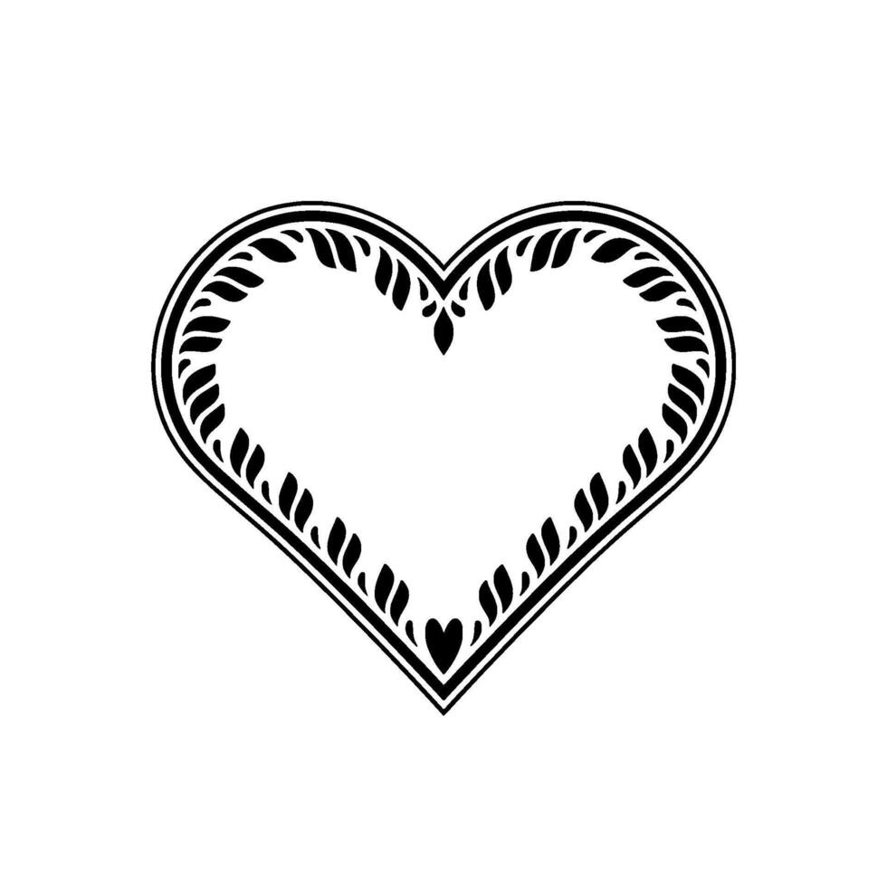 Intricate Black Heart Frame, Elegant Decorative Border - Floral vector