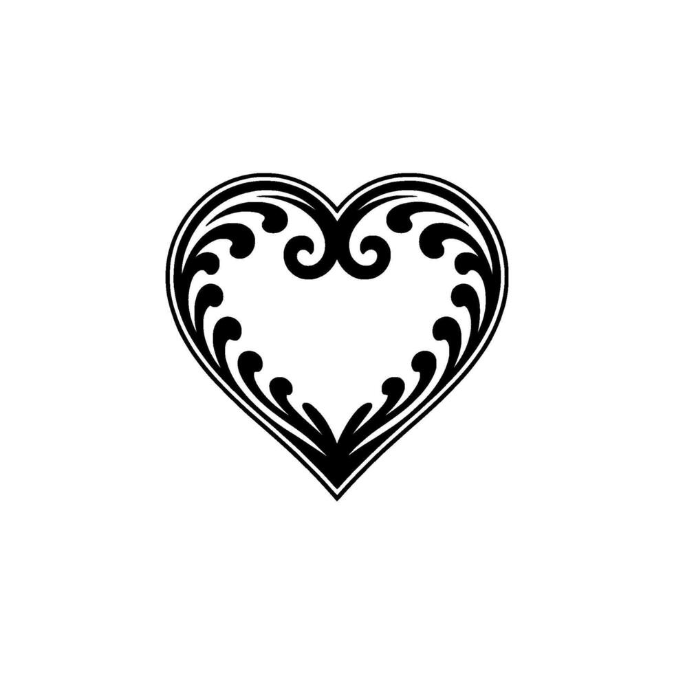 Intricate Black Heart Ornament, Elegant Floral - Love vector