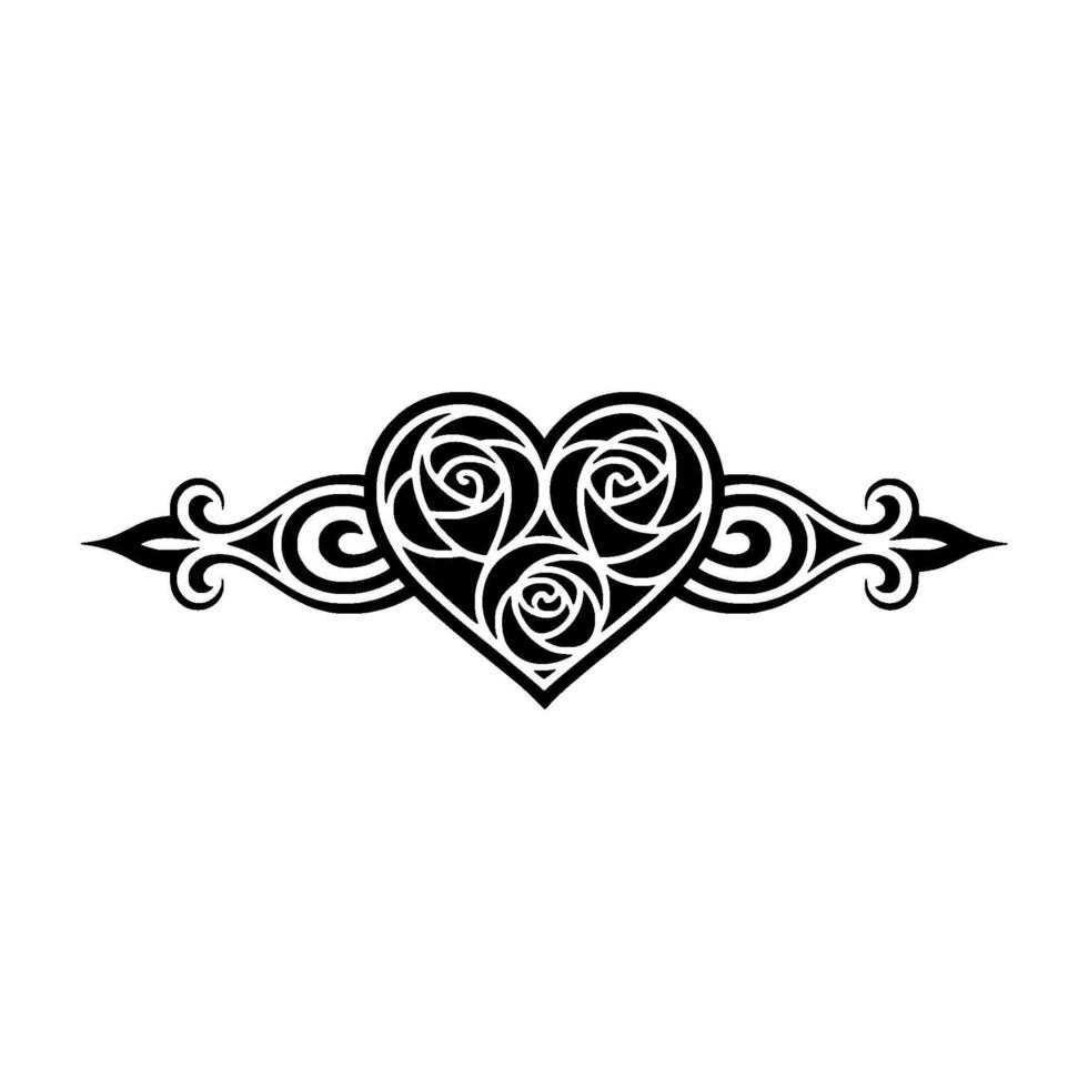 Intricate Black Heart with Rose Swirls Elegant Decorative Element vector
