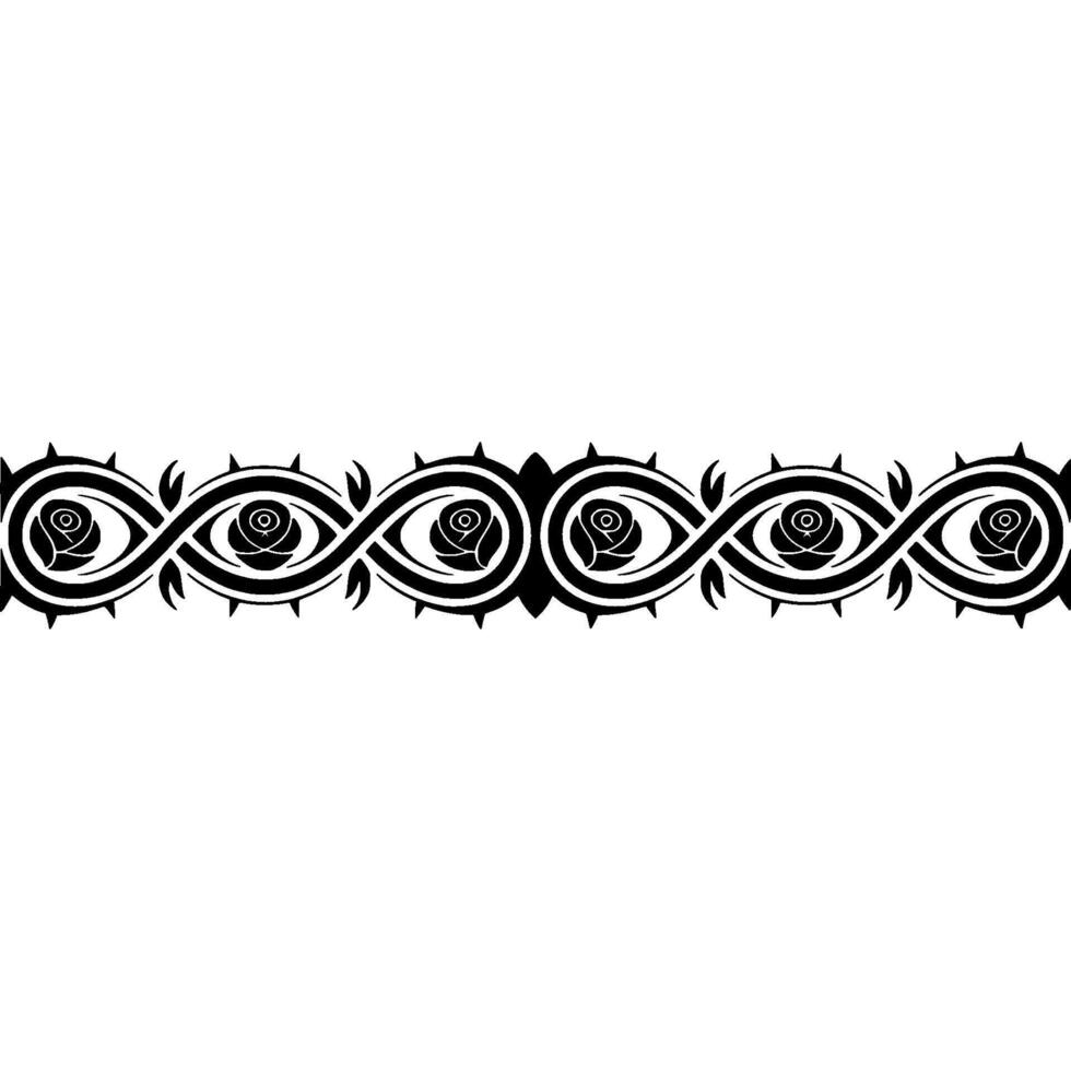Intricate Floral Border, Stylized Rose , Black and White Ornamentation vector