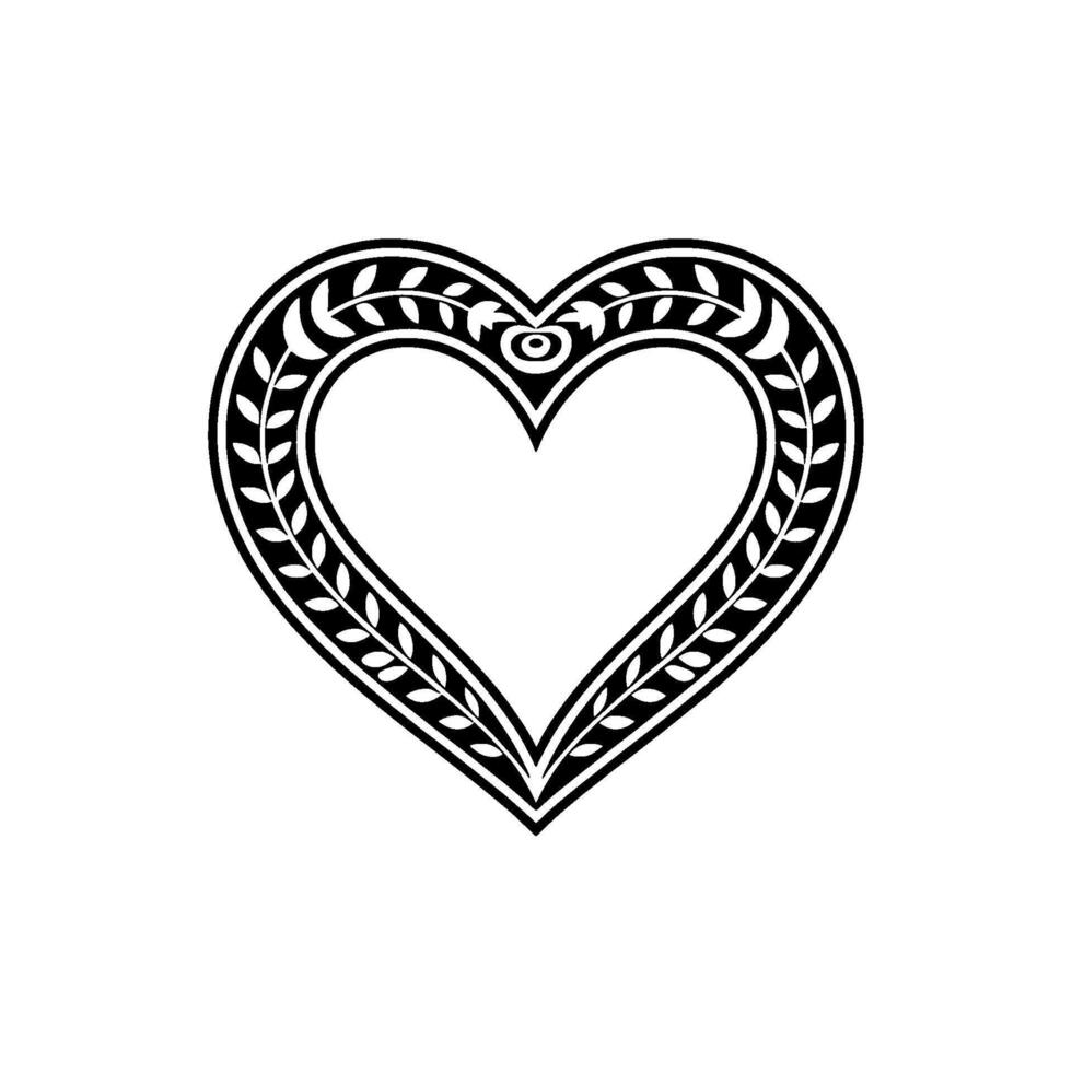 Elegant Heart Emblem with Laurel Border, Vintage Style vector