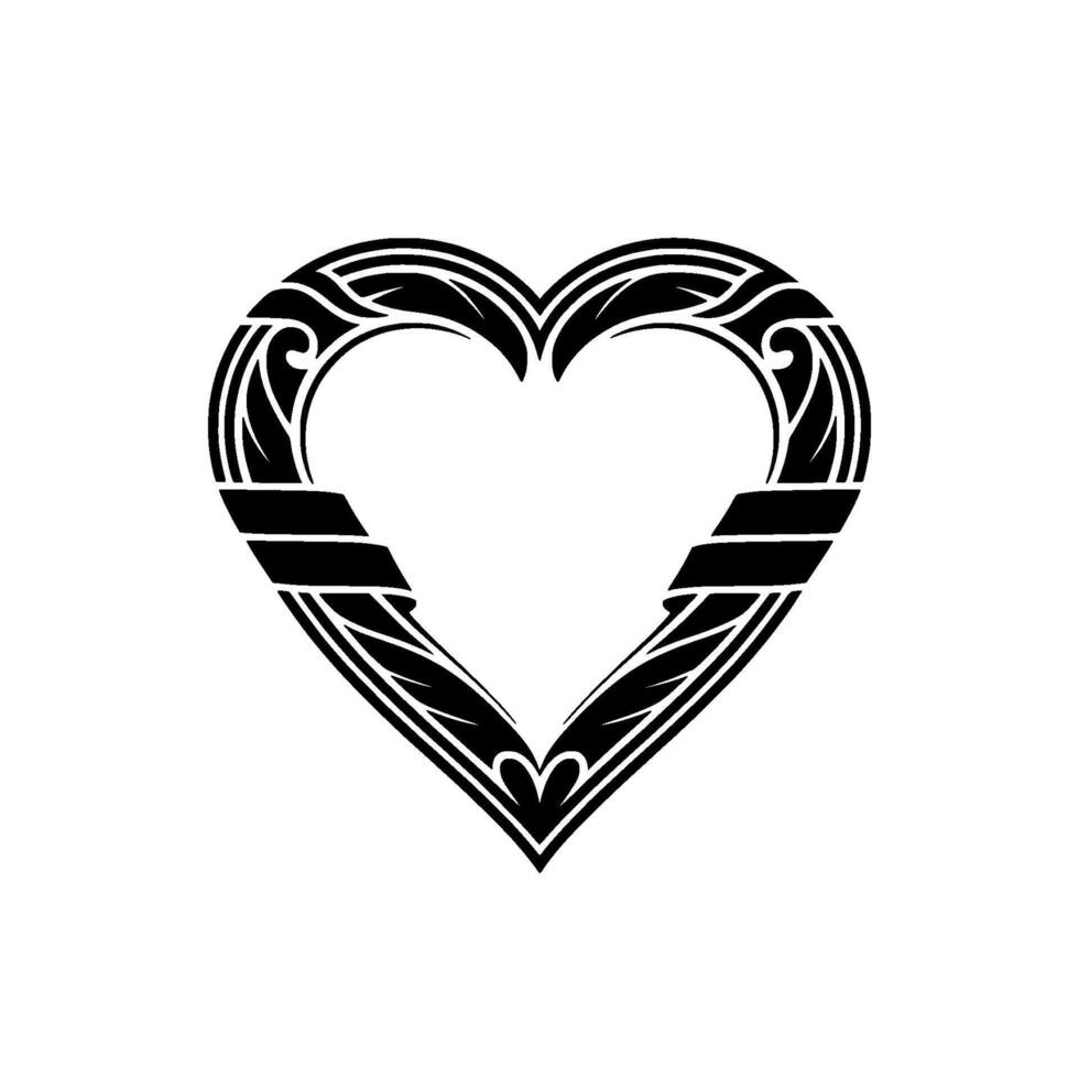 Intricate Tribal Heart Black White vector