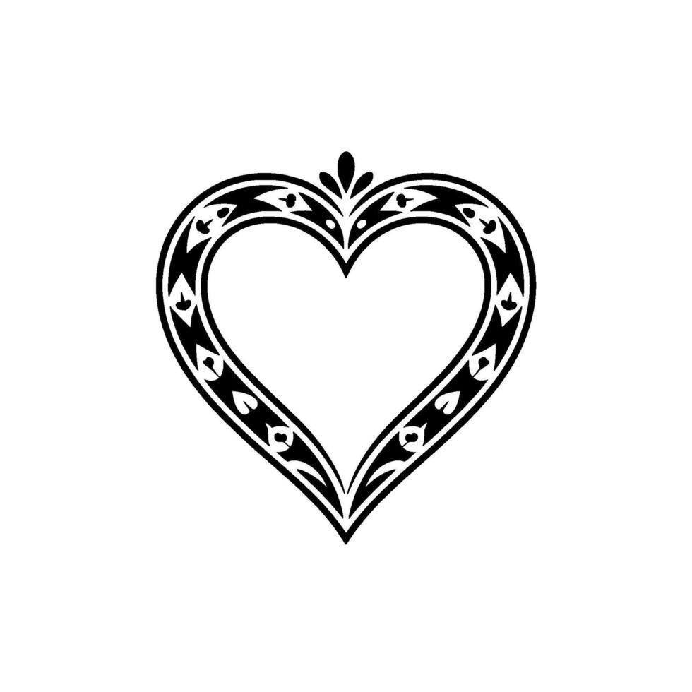 Intricate Black Heart Ornament, Vintage Romance - Lineart vector