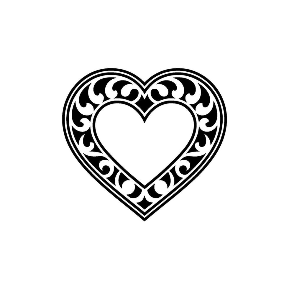Intricate Black Heart Ornament, Vintage Style - Love vector