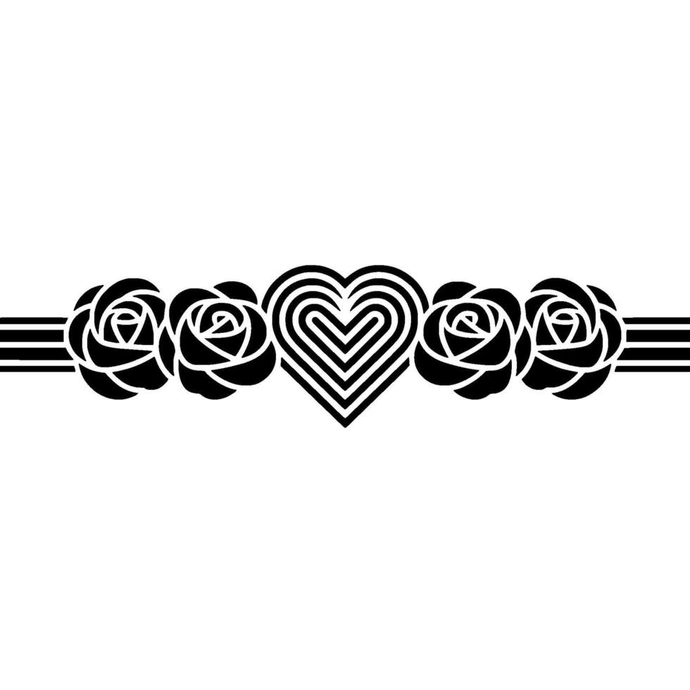 Geometric Rose Heart Border, Elegant Black White vector