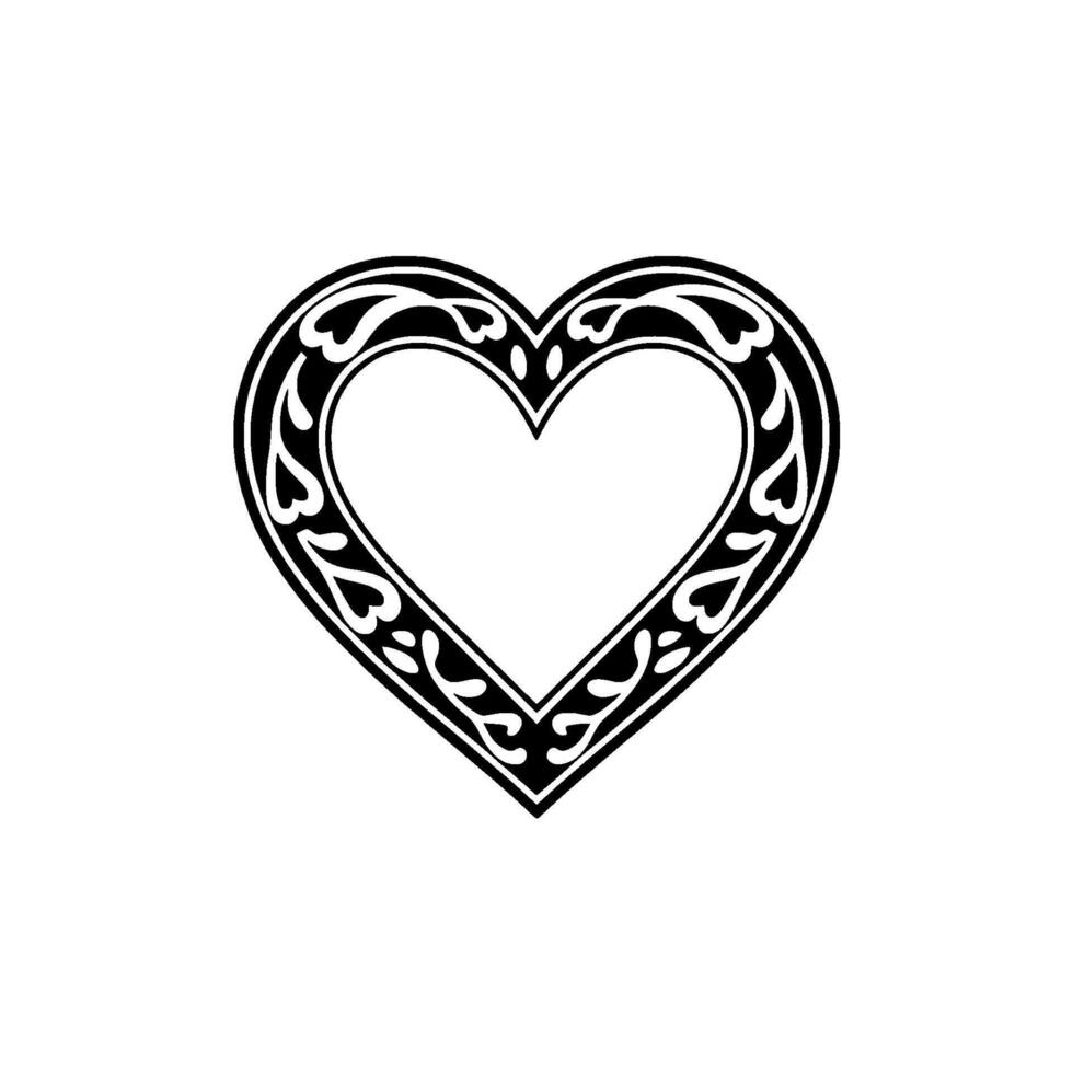 Intricate Black White Heart Ornament, Vintage Style vector