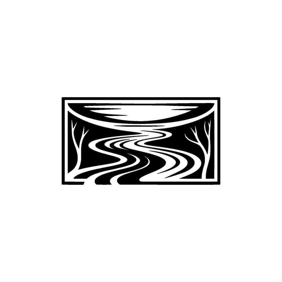 Stylized River Landscape, Minimalist Emblem vector