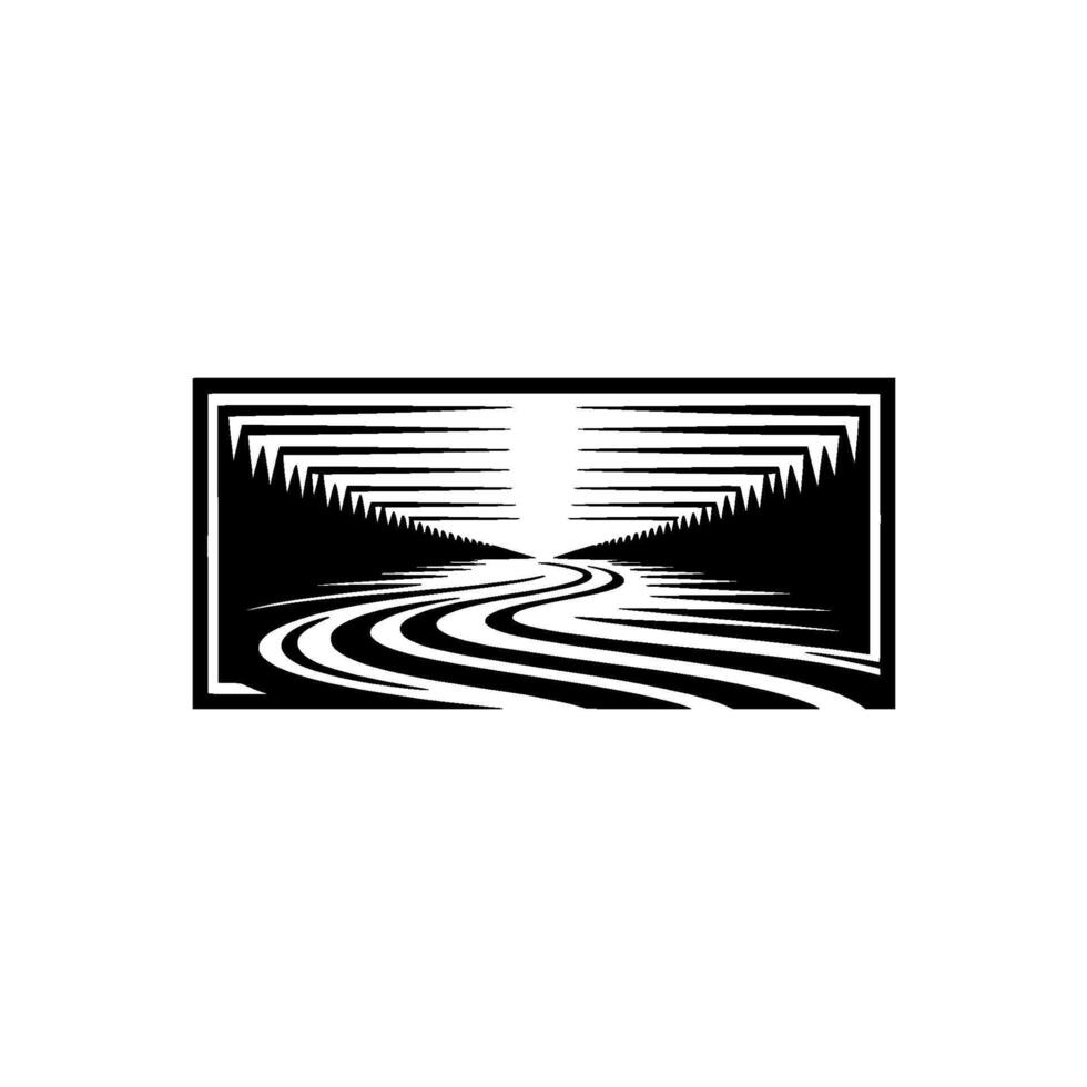 Serene Mountain Vista - Minimalist Landscape Emblem - Geometric vector