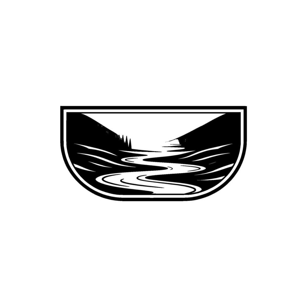Serene River Landscape Emblem, Vintage Style - Retro vector