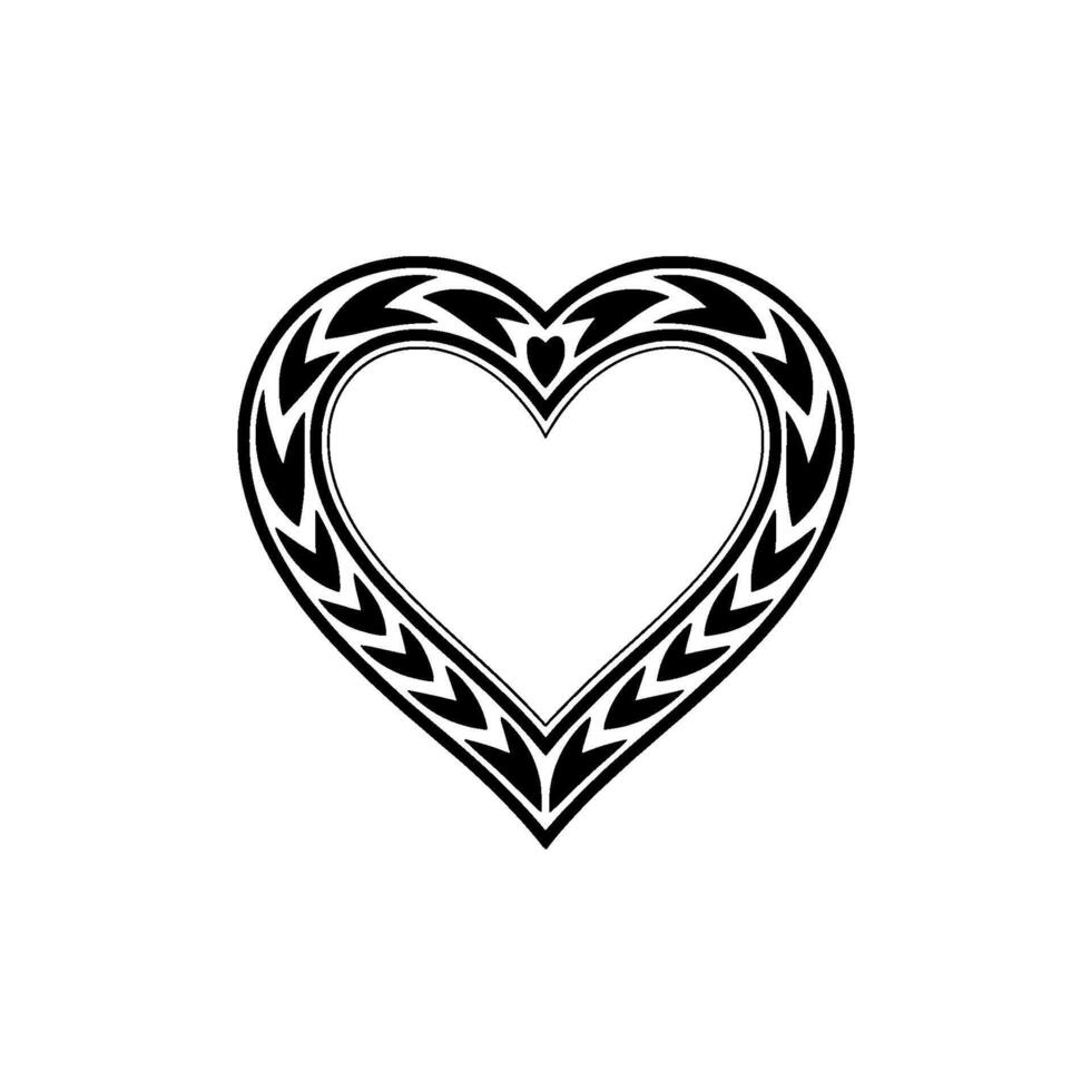 Tribal Heart Emblem, Intricate Black Outline, Symbolic - Geometric vector