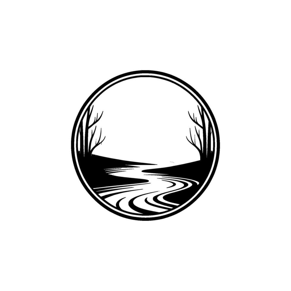 Serene Riverscape Emblem, Minimalist Landscape - Calm vector