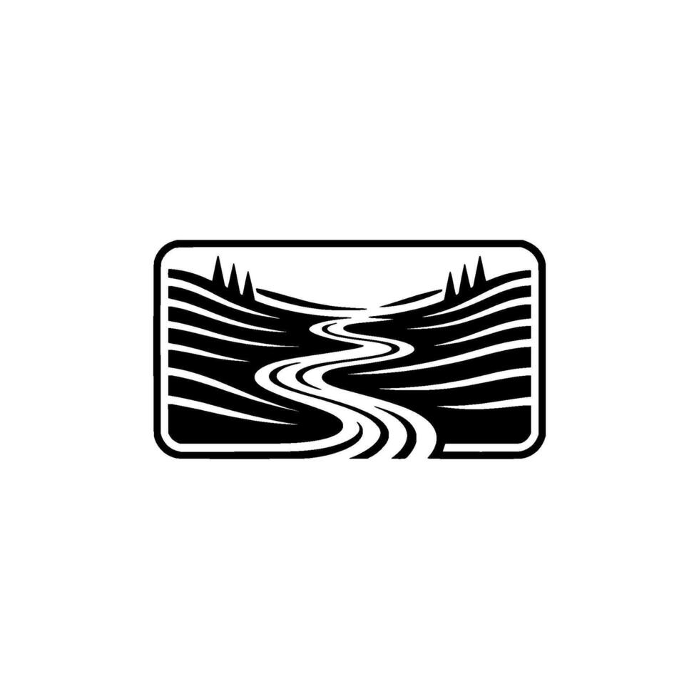 Serene River Landscape Emblem, Minimalist - Stream vector