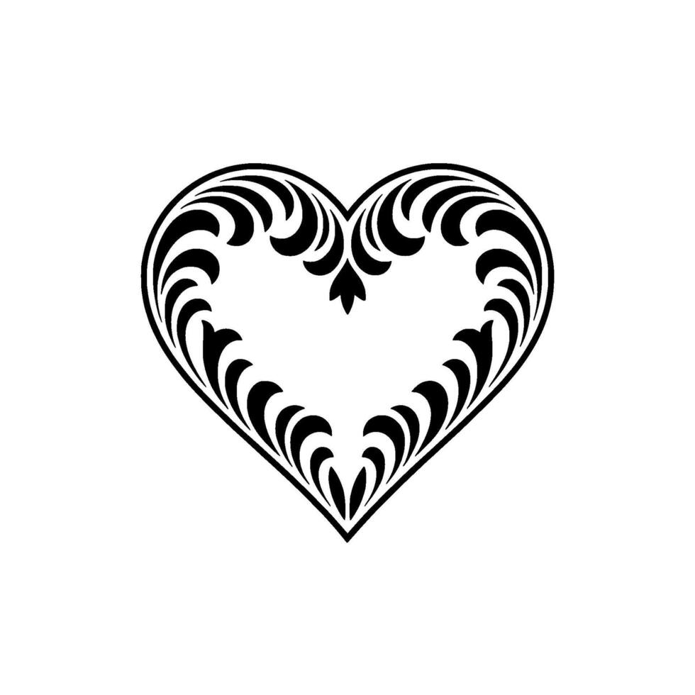 Intricate Black Heart Ornament, Elegant Floral - Decorative, Pattern vector