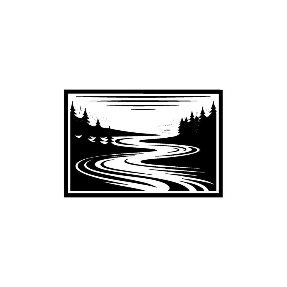 Serene Riverscape Mountain Silhouette Emblem - River vector