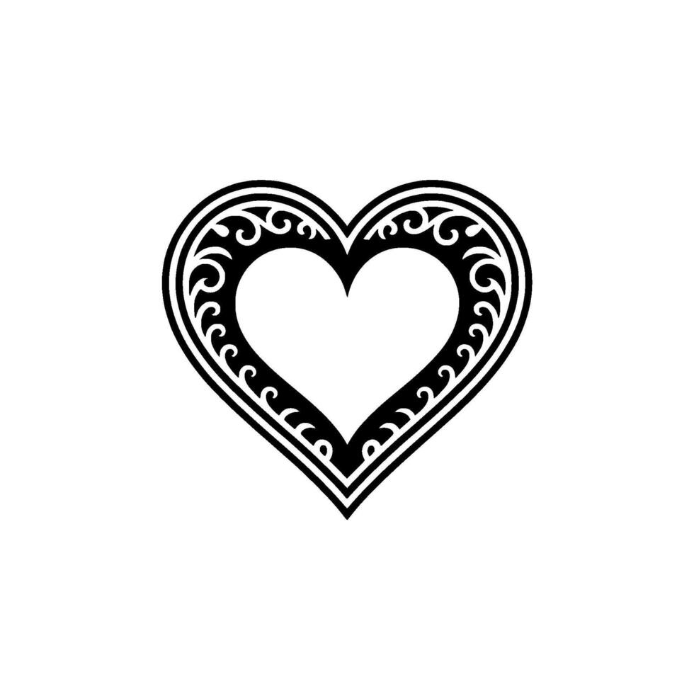 Intricate Black Heart Ornament, Vintage Style - Badge vector