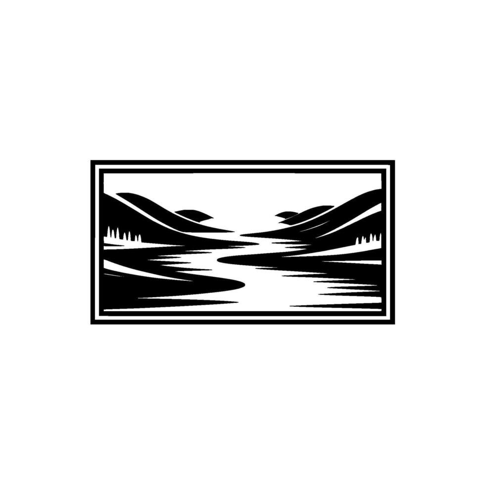 Serene Mountain Reflection, Minimalist Landscape Emblem - Mountains vector