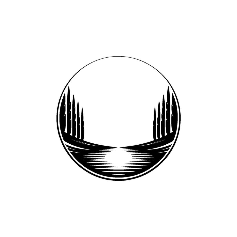 Serene Coastal Silhouette, Circular Emblem vector