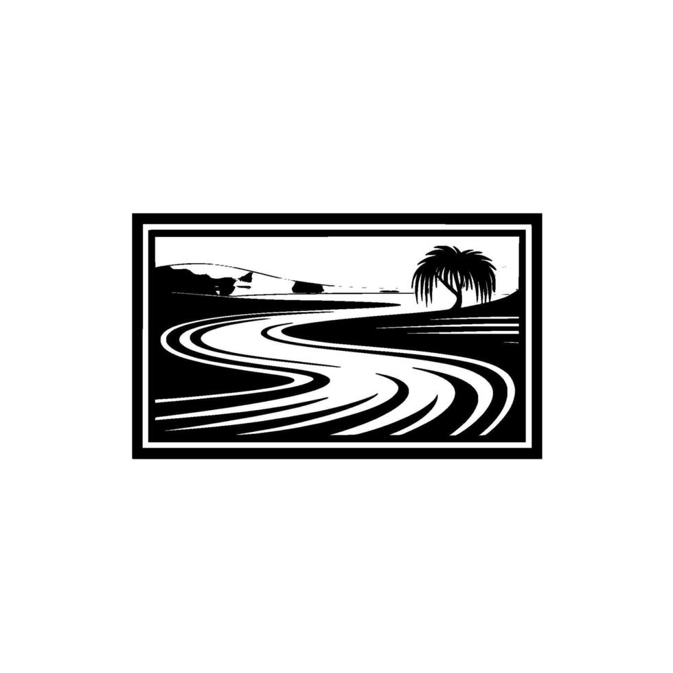 Serene Coastal Vista Palm Silhouette Roadscape vector