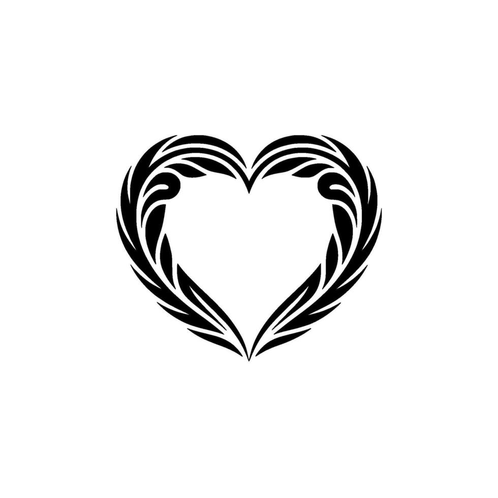 Tribal Heart Emblem, Elegant Black Outline - Decorative vector