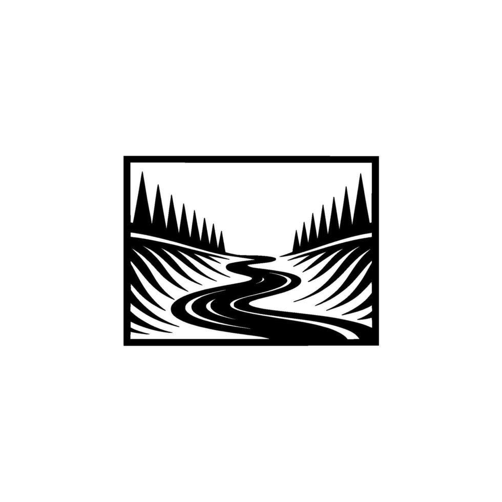 Serene River Landscape, Stylized Mountain Vista vector