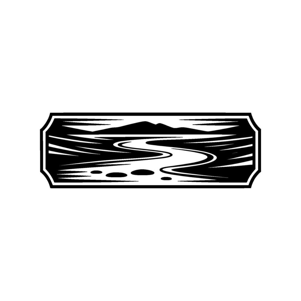 Serene Riverscape Emblem, Mountain Silhouette - River vector
