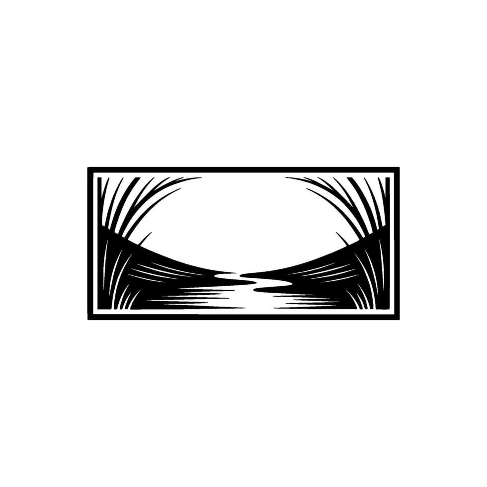 Serene River Vista, Minimalist Landscape Emblem - Silhouette vector