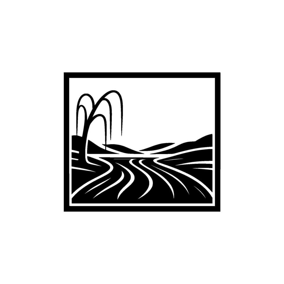 Serene Landscape Silhouette, Dawn Reflection vector