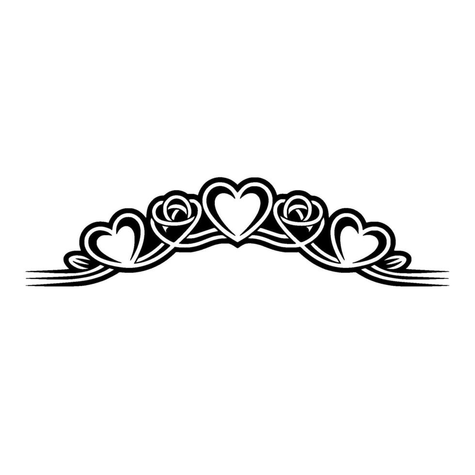 Elegant Heart Rose Ornament, Vintage Line Art vector