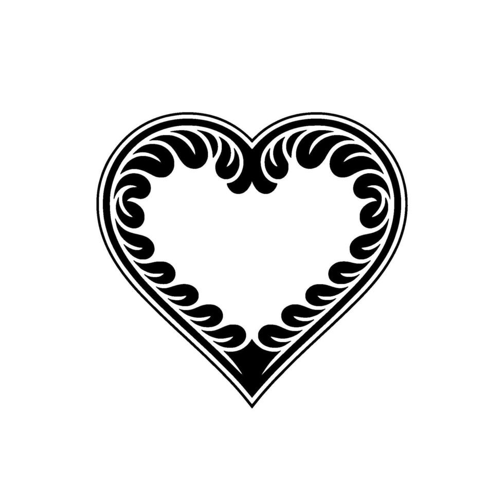 Intricate Heart Ornament, Stylized Black White vector
